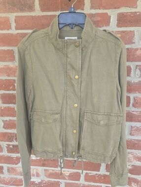 LOFT Olive (Army Green) Utility Jacket with Zip And Snap Closure